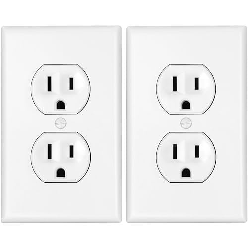 2 Pack Duplex Receptacle Outlet Kit, Tamper Resistant 20 Amp Outlet and White Metal Duplex Receptacle Outlet Cover, Standard Size, Smart Bundle of Duplex Outlets and Wall Plates