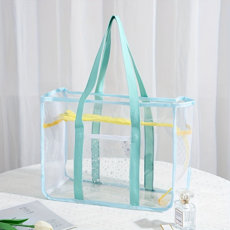 2 Pack Durable and Lightweight Plastic Beach Tote Large Beach Tote Bag Set Clear Waterproof and Sandproof PVC Perfect for Swimming Travel and