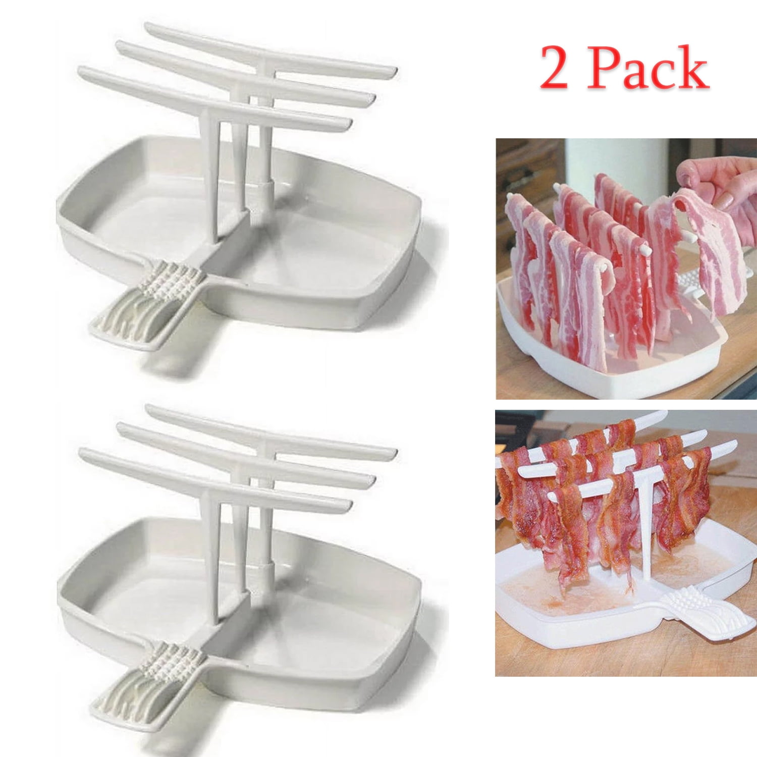 2 Pack Durable Microwave Bacon Meat Cooker Tray Rack Hanger Food