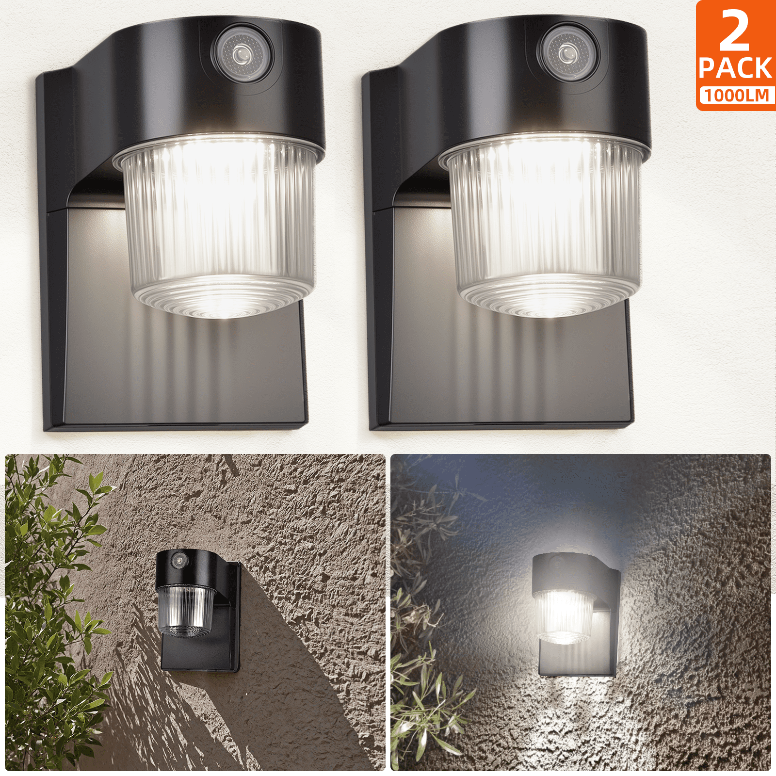 2 Pack Dusk To Dawn LED Wall Pack Outside Lighting, 9W 1000lm Bright ...