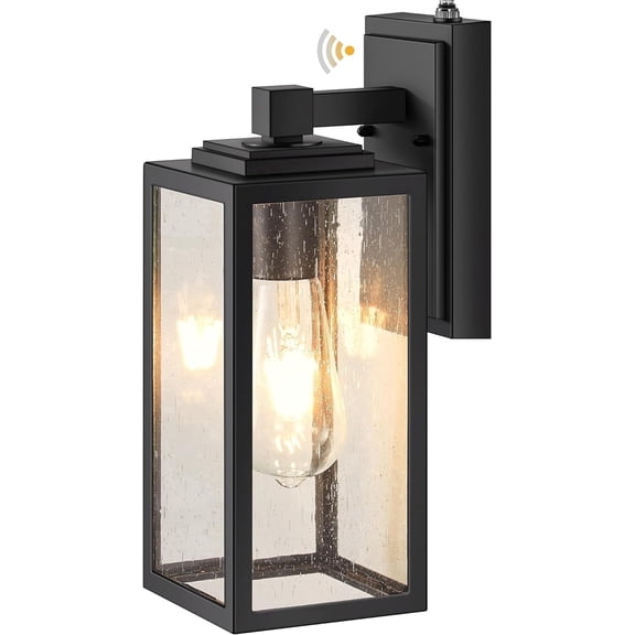 VIANIS Dusk to Dawn Outdoor Porch Lights Wall Mount, Modern Black Outdoor Wall Sconce Lanterns, Anti-Rust Waterproof Exterior Lights Fixtures for House with Tempered Seeded Glass Shade