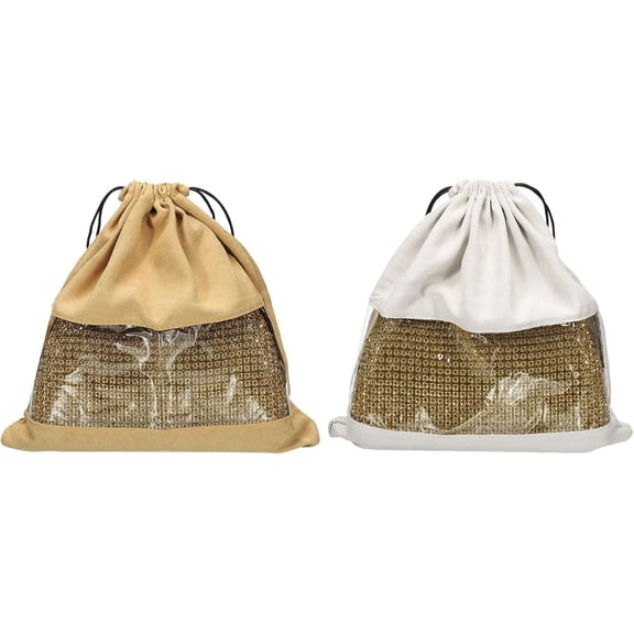 2 Pack Dust Bags for Handbags, Size Cotton Drawstring Storage Pouch Bag with Window Cover Purses Shoes Boots Daily Travel Storage, Gray/Coffee