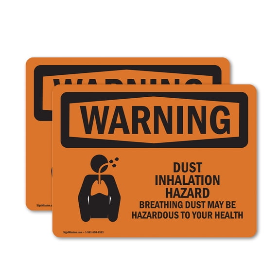 (2 Pack) Dust Inhalation Hazard OSHA Warning Sign 5 Inch X 3.5 Inch Vinyl Label Decal Sticker Weather Resistant, UV Protected for Workplace, Business, and Construction Site, Made in the