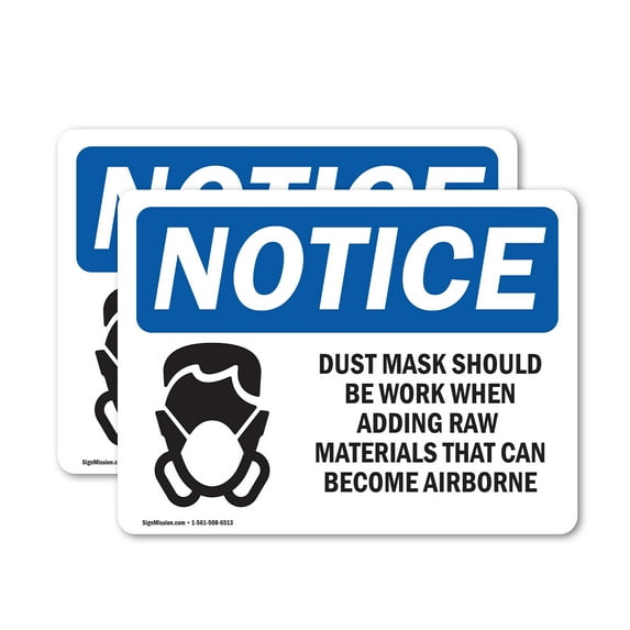 (2 Pack) Dust Mask Should Be Worn When Sign With Symbol OSHA Notice Sign 18 Inch X 12 Inch Vinyl Label Decal Sticker Weather Resistant, UV Protected for Workplace, Business, and