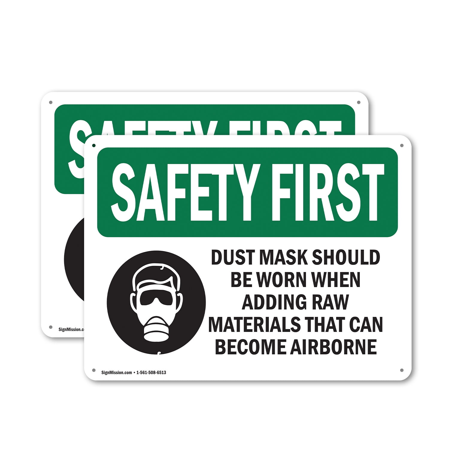 (2 Pack) Dust Mask Should Be Worn When With Symbol OSHA Safety First