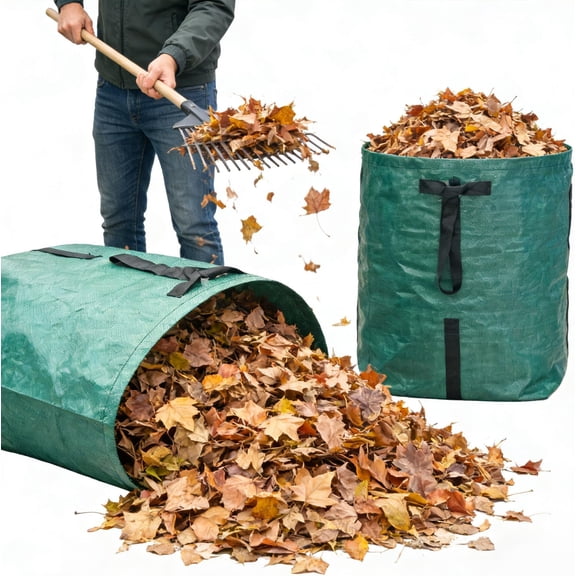 2 Pack Dustpan Style Leaf Bags 53 Gallon Heavy Duty Yard Waste Bags Reusable Lawn & Garden Bags with Flat Bottom Scoop Design for Debris Hedging Cleanup