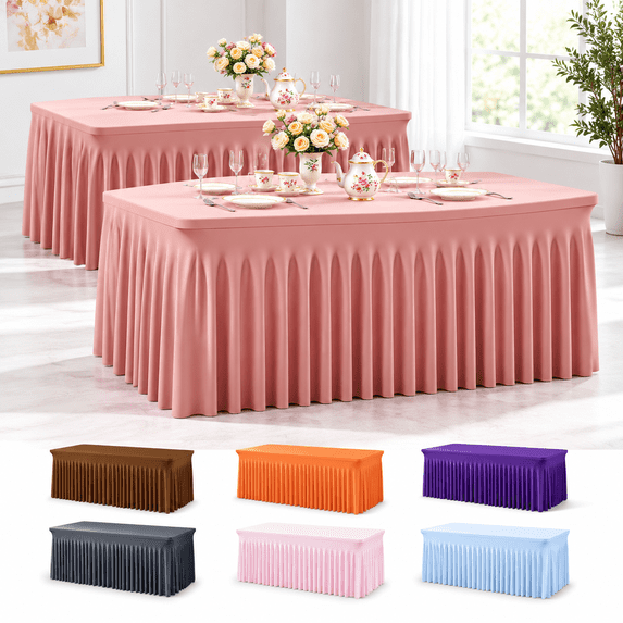 Rectanglets Snacks 2 Pack Dusty Rose Spandex Fitted Tablecloth 6 Foot - Stretch Table ...