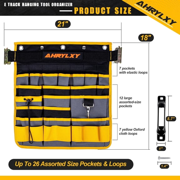 2 Pack E-Track Hanging Tool Organizer with 26 Pockets for Trailer Garage Workshop