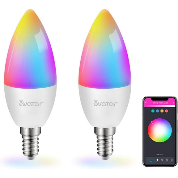 2 Pack E12 LED Light Bulb Compatible w/Google Siri Alexa Light Bulb 5W Type B Smart Bulb RGBCW 16 Million Color Changing Bulb 2.4G WiFi B11 Candelabra Bombillos Work w/Smart Life AvatarControls APP