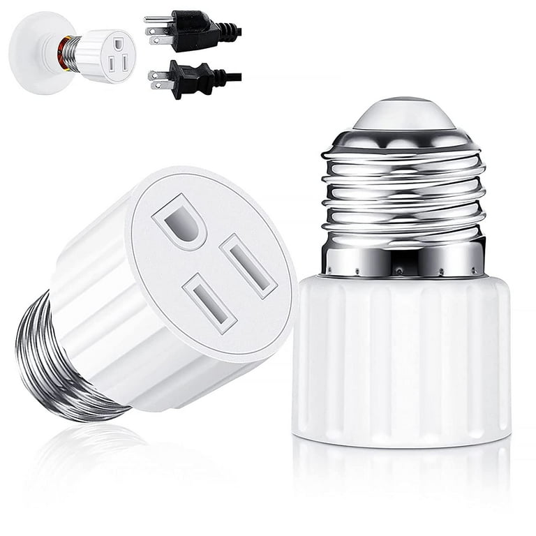 2 Pack E26 E27 3 Prong Light Bulb Socket Adapter Polarized Light Socket Outlet UL Listed Light Socket to Plug Adapter Socket Converter Light Bulb