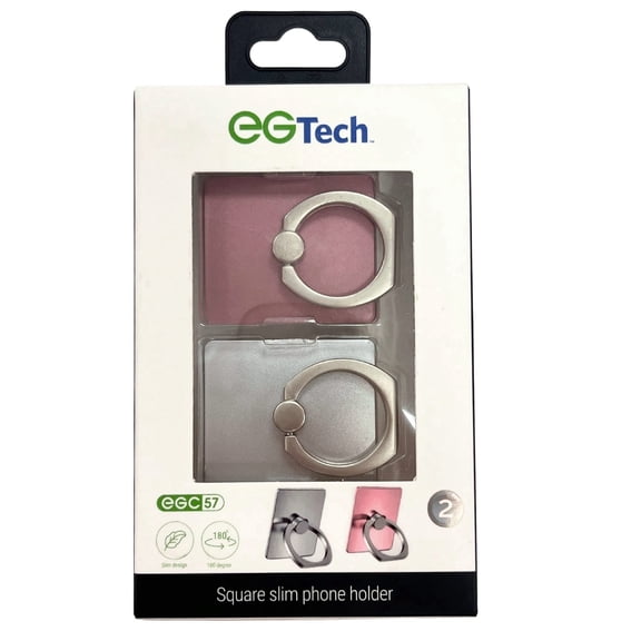 2 Pack Square Adhesive Cell Phone Ring Grip and Kickstand, Rotating Finger Holder for Smartphones, Silver & Rose Gold