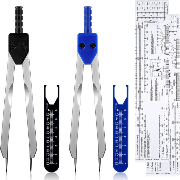 2 Pack EKG Calipers EKG Ruler Card Combination Set ECG Drafting Electrocardiographs Measuring Tool for Doctors, Nurses, Medical Student(Black and Blue)