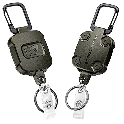 2 Pack ELV Self Retractable ID Badge Holder Key Reel, Heavy Duty, 32 Inches  Cord, Carabiner Key Chain, Retractable Keychain Key Holder, Hold Up to 15  Keys and Tools (Army Green) 