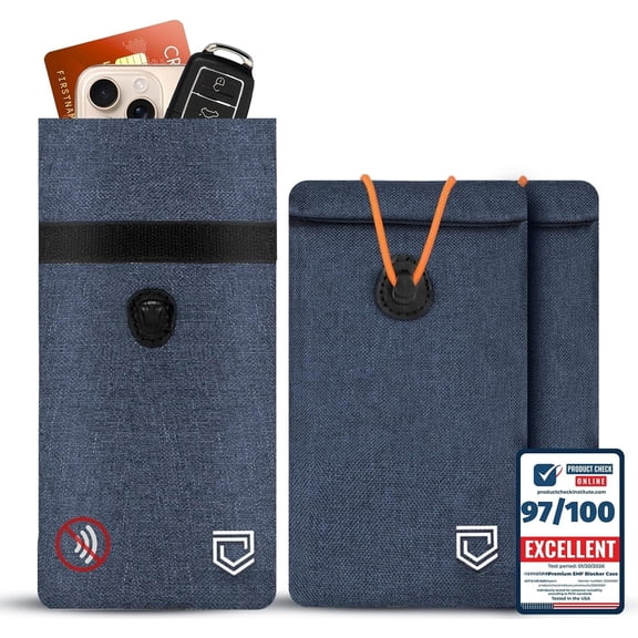 2 Pack EMF Blocker Case For Cell Phone Size 8inx4in Fits Smartphones Anti Shield Sleeve Pouch Cover Fabric Faraday Bags For Phones SmartDot 5G RF Key Signal Data Blocking Blue Color