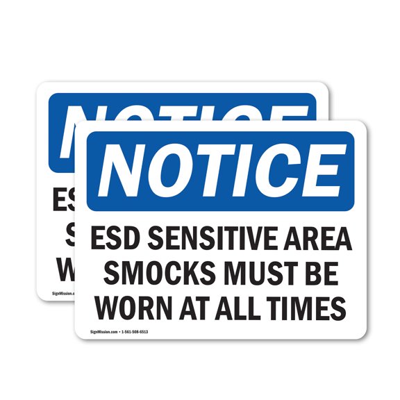 (2 Pack) ESD Sensitive Area Smocks Must Be Worn At OSHA Notice Sign