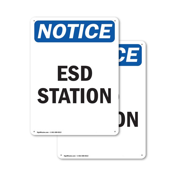 (2 Pack) ESD Station OSHA Notice Sign 18 Inch X 24 Inch Plastic Sign, Weather Resistant, UV Protected for Workplace, Business, and Construction Site, Made in the USA
