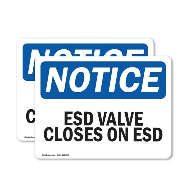 (2 Pack) ESD Valve Closes On ESD OSHA Notice Sign 24 Inch X 18 Inch Vinyl Label Decal Sticker Weather Resistant, UV Protected for Workplace, Business, and Construction Site, Made in the