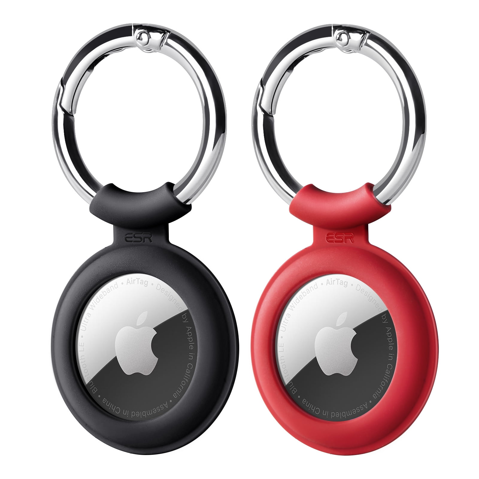 ESR AirTag Silicone Case Keychain (2 Pack) with Keyring Designed for AirTag Holders Black/Red