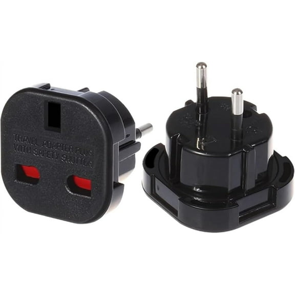 (2 Pack) EU to UK Power Adaptor with Safety Shutter,UK 3-Pin Female Socket to Euro EU4.0 Male Plug Adapter with Safety Shutter (Black 2-Pack)