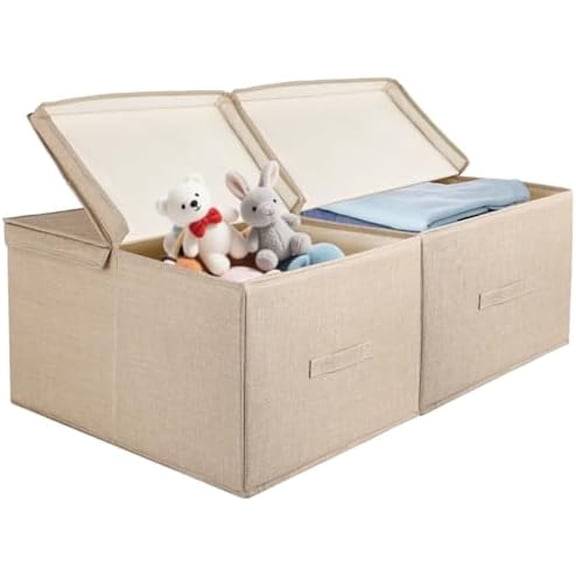 2 Pack EXTRA LARGE Blanket Storage Baskets with Lids, 20x16x12Closet Organizers Bins for Clothes Towel Toy Storage Box with Lid Handles Stackable Decorative Fabric Bins for Home Storage