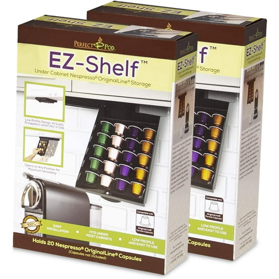 2-Pack EZ-Shelf Coffee Pod Holder for Nespresso Original Line Pod Capsules | Under Cabinet, Storage Drawer Tray Organizer (for Nespresso OriginalLine Only)