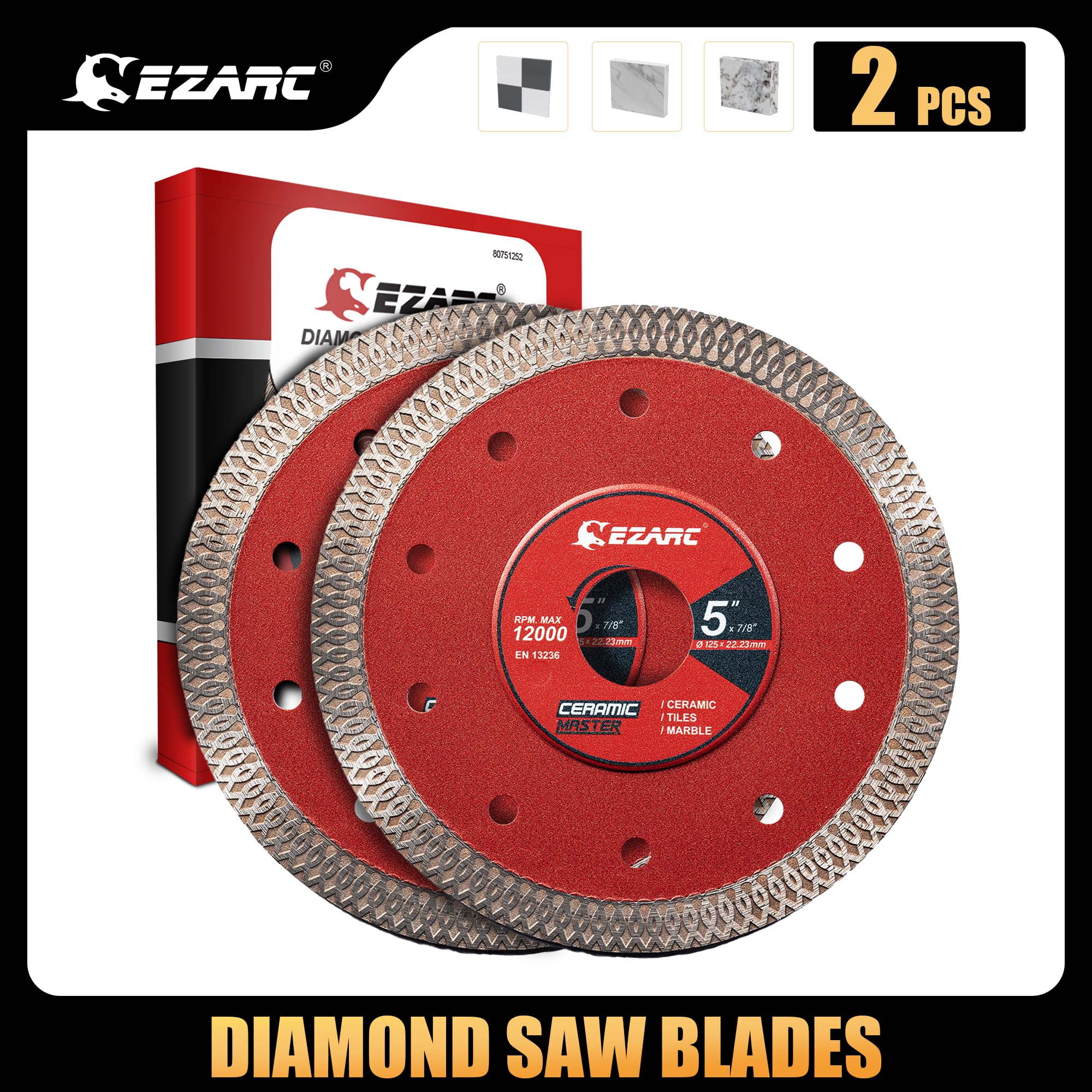2Pack EZARC 5 inch Diamond Blade, 5" Tile Blade for Smooth Cutting