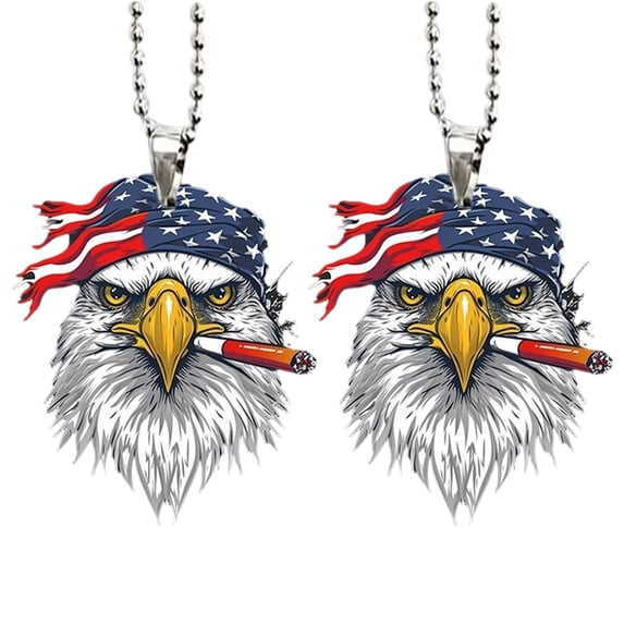 2 Pack Eagle Acrylic Car Ornament, 2D Flat Rearview Mirror Pendant & Keychain, 4th of July Stylish Home & Auto Decor for Patriotic & Nature Lovers