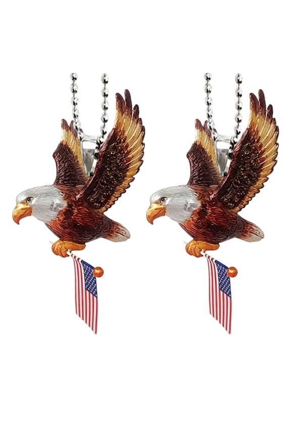 2 Pack Eagle Acrylic Car Ornament, 2D Flat Rearview Mirror Pendant & Keychain, 4th of July Stylish Home & Auto Decor for Patriotic & Nature Lovers