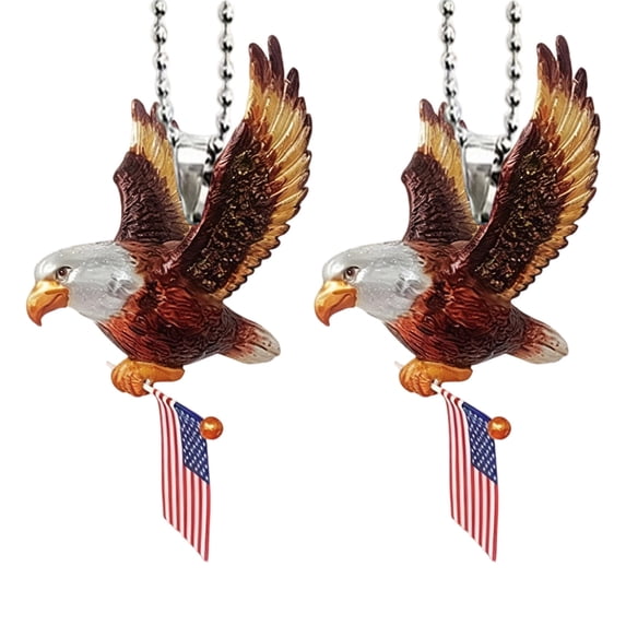 2 Pack Eagle Acrylic Car Ornament, 2D Flat Rearview Mirror Pendant & Keychain, 4th of July Stylish Home & Auto Decor for Patriotic & Nature Lovers