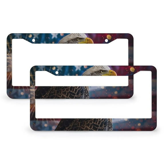 2 Pack An Eagle with The American Flag License Plate Frames 4th of July Memorial Day Independence Day License Plate Cover Frame Aluminum Metal 2 Hole for Women