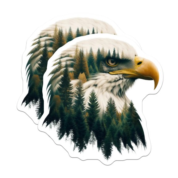 (2 Pack) Eagle Head Magnets - Forest Scene - Birds of Prey Fridge Decor - 5" On Longest Side - Premium Magnet - for Cars, Refrigerators, Toolboxes, Lockers - Made in USA - MAG16089