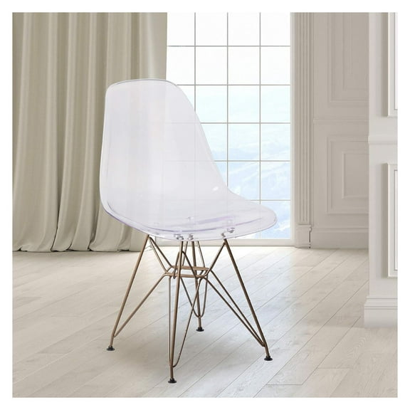 2 Pack Eames chair Eiffel Tower golden base Ghost Chair side dinning chair transparent Gold+Clear PC