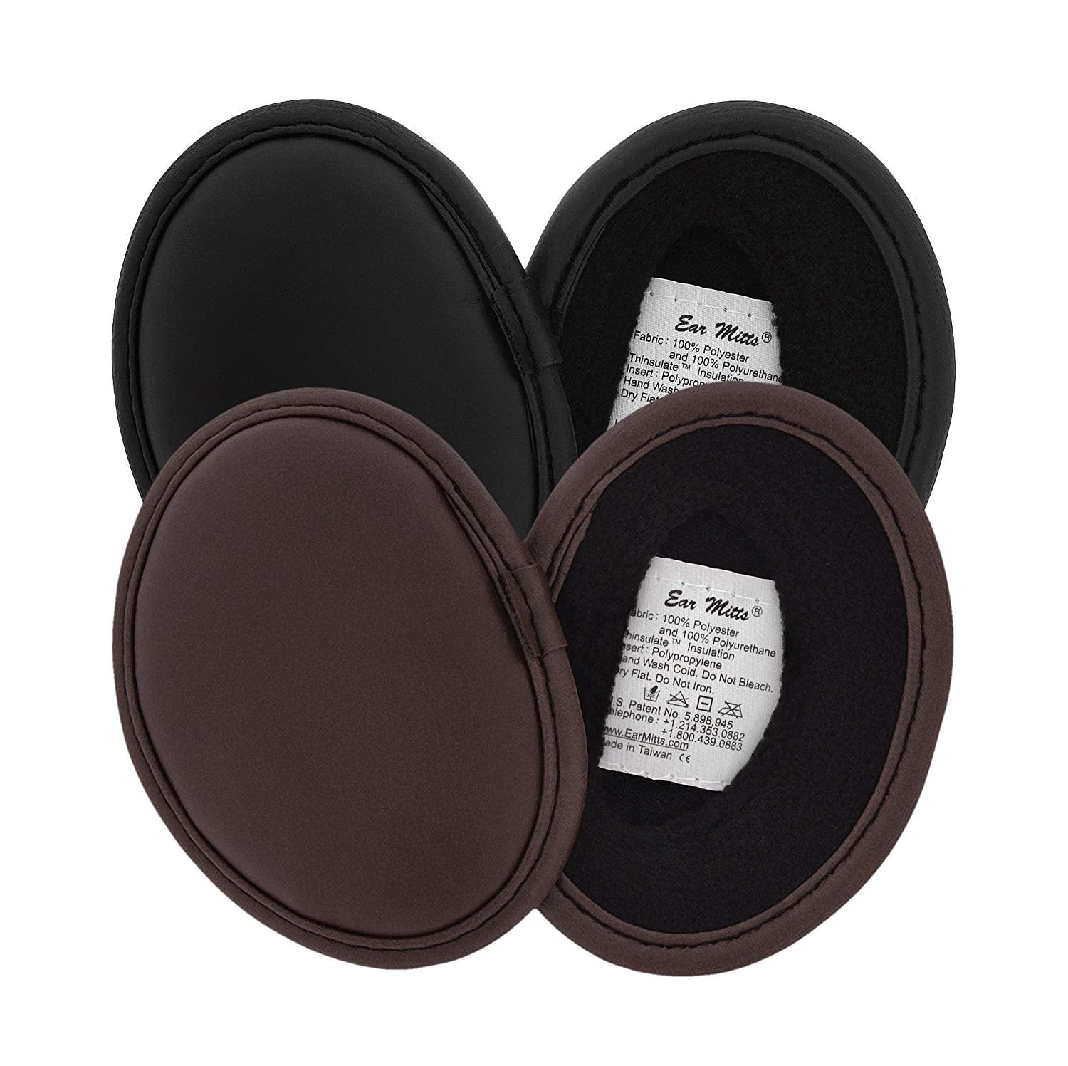 2 Pack Ear Mitts Faux Leather Bandless Winter Ear Muffs, Black & Brown ...