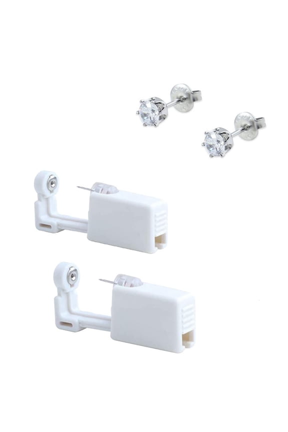 2 Pack Ear Piercing Gun Earring Disposable Ear Stud Gun Sterile No Pain Ear Piercing Gun (White)