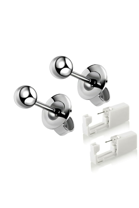2 Pack Ear Piercing Kit Stainless Steel Ball Stud Earrings Disposable Aseptic Household Ear Piercing Gun Portable Group Ear Piercing Tools