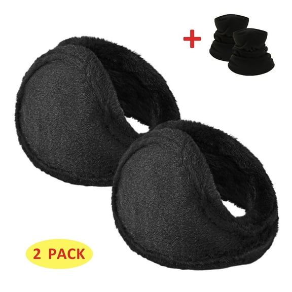 2 Pack Ear Muffs for Winter Women Cold Weather Fleece Ear Warmers Soft Ear Covering Black