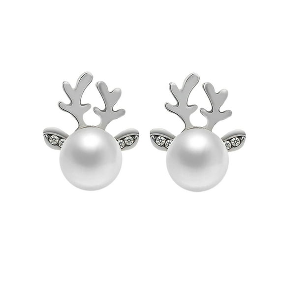 (2 Pack) Earrings Christmas Pearl Deer Earrings for Women Unique Holiday Jewelry Fashionable Statement Accessories