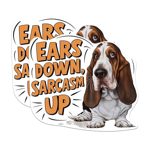 (2 Pack) Ears Down, Sarcasm Up Basset Hound Magnets - Basset Hound Dog Breed - 5 Inches On Longest Side - Premium Magnet - for Cars, Refrigerators, Toolboxes - Made in USA - MAG2154