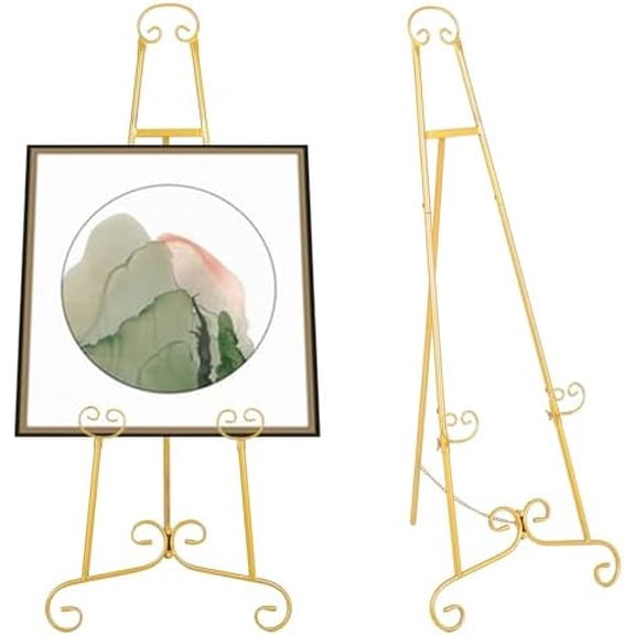 2 Pack Easel Stand for Sign, 46" H Adjustable Easels for Display, Round Tube Easel Stand for Sign, Vintage Wedding Welcome Sign Stand, Gold$$Home Decor, Kitchen, & Other