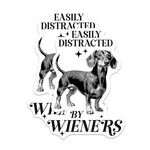 (2 Pack) Easily Distracted by Weiners Sticker - Dachshund Humor - Funny Weiner Dog - 5 Inches On Longest Side - Premium Vinyl - for Cars, Trucks, Skateboards, Laptops - Made in USA - BMCS0672