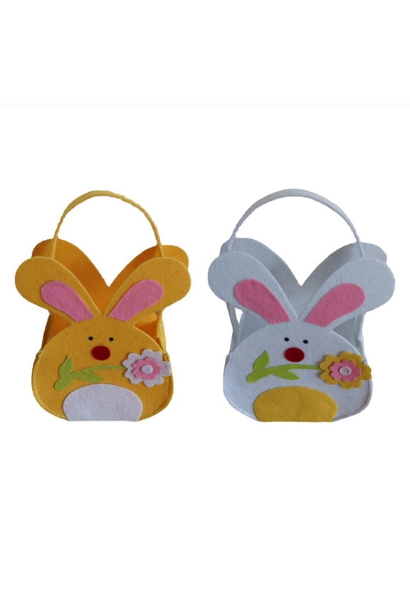 2 Pack Easter Bunny Basket Bags Gift Basket Easter Bag Bunny Ear Bag Tote Bag for Egg Hunting Candy and Gifts Carry Bucket