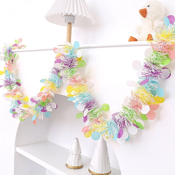 2-Pack Easter Decorative Ribbon 78.7-inch Colorful Spring Garland with Green Leaves for Front Door Windows Wedding Celebration and Indoor Outdoor Decor