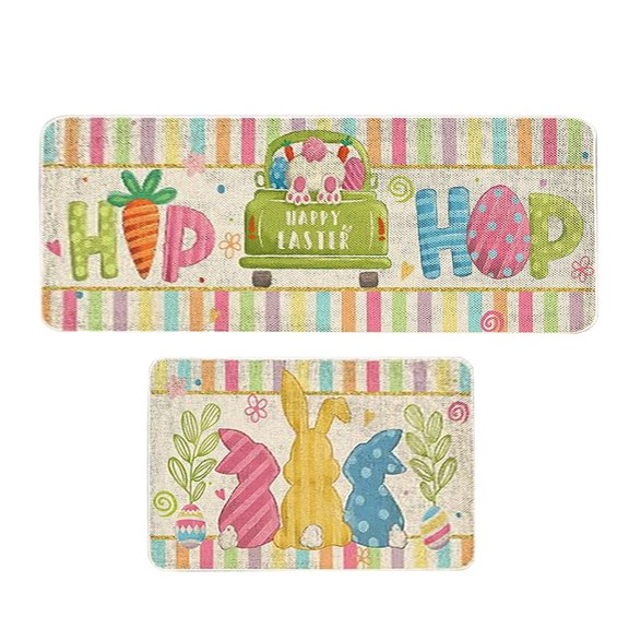 2 Pack Easter Family Decorative Rug Kitchen Mat Set, Non-Slip Washable Floor Mat For Home Entryway Living Room Bedroom, Easter Theme Home Decor Rug With Festive Patterns, Soft