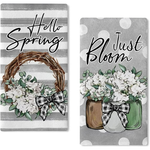 2 Pack Easter Kitchen Towels Dish Towels, 18x26 Inch Seasonal Cloth Tea Towel Bunny Happy Easter Hand Towel Dishcloth Spring Holiday Flowers Cloth Towel for Home Housewarming Gift