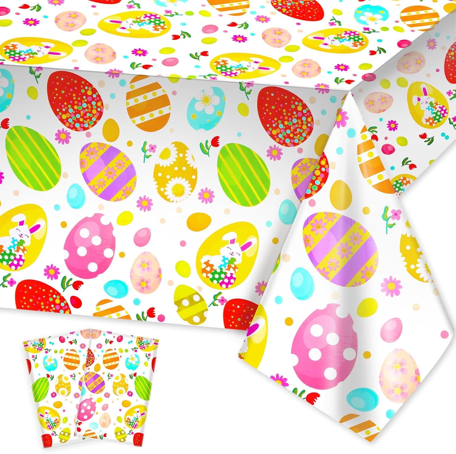 Easter Tablecloth 2-Pack - Disposable Bunny & Eggs Design For Party Decorations