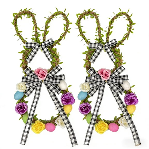 2-Pack Easter Wreath Plastic Vine Circle Easter Decoration Luminous Hanging Decoration High Simulation Wreath Door Hanging