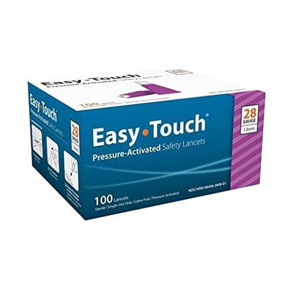 2 Pack EasyTouch Pressure Activated Safety Lancets 28 gauge - 100 count each