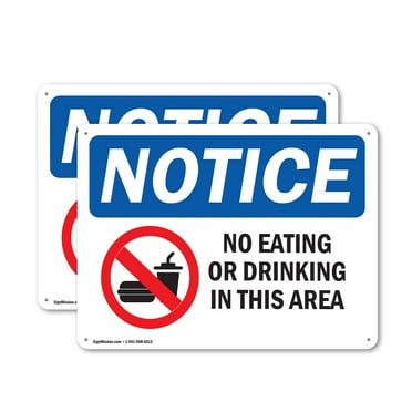 (2 Pack) No Eating Or Drinking In This Area OSHA Notice Sign 10 Inch X 7 Inch Indoor / Outdoor Rust-Free Aluminum Metal Signs for Workplace, Workshop, and Construction Site, Made in the