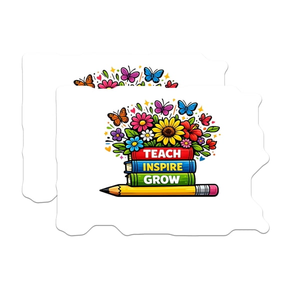 (2 Pack) Educator Inspiration Magnets - Teach Inspire Grow Books Pencil Art - Vibrant Classroom Refrigerator Decor - 5 Inches On Longest Side - Thick Durable Magnet - Made in USA - MAG21809