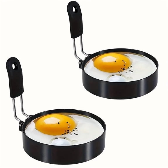 2 Pack Egg Rings - 4 Inch Stainless Steel Fried Egg & Pancake Mold, Non Stick Cooking Form for Perfect Round Eggs Omelets Hash Browns, Kitchen Breakfast Tool